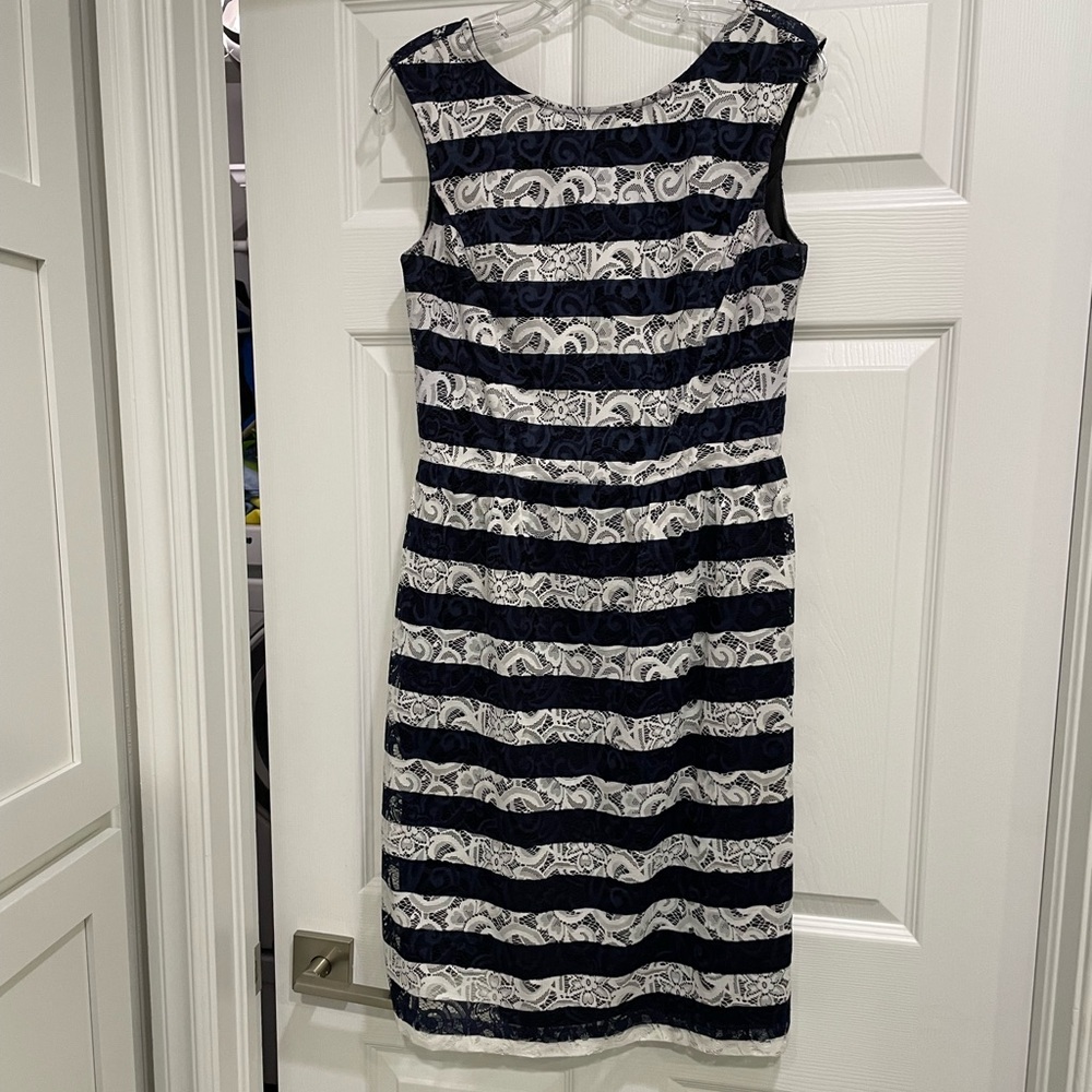 Alex Marie Elegant Navy and White Lace Dress